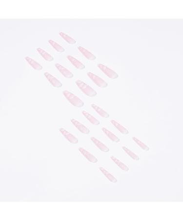 SINHOT Long Coffin Press on Nails Matte Fake Nails with Clouds Hearts Pink Design | 24pcs Acrylic False Nails Set - Buy Online on GoSupps.com