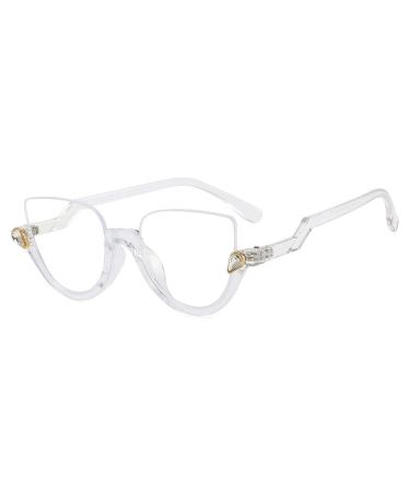 Anti UV Large Cat-Eye Computer Readers Half Frame Reading Glasses Blue Light Blocking Flat Light Mirror +300 Clear