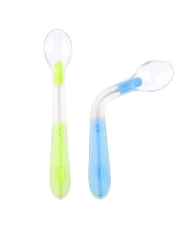 Vicloon Self-Feeding Weaning Spoons 2pcs Silicone Baby Spoons Easy to Grip Silicone Utensils Baby Cutlery BPA Free Baby Feeding and weaning Spoon Reusable Kids Spoons for Toddlers Children Blue-green