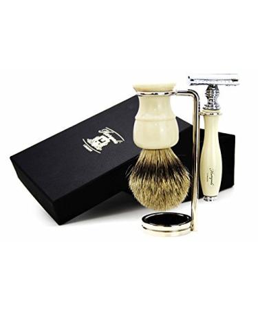 Pure Sliver Tip Badger Hair brush DE Safety Razor & Brush/Razor Holder.