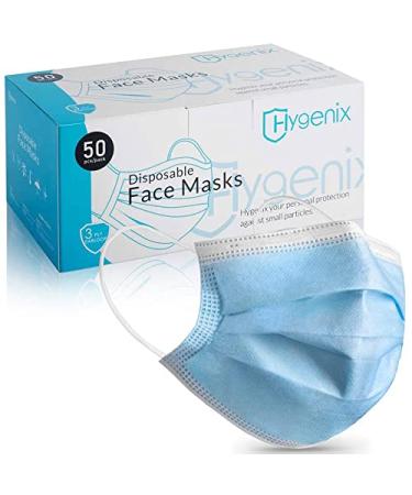 Hygenix 3ply Disposable Face Masks PFE 99% Filter Quality "Tested by a US lab" (Pack of 50 Pcs) Light Blue