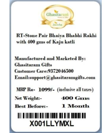 Ghasitaram Gifts Rakhis Online - Rakhi for Brother-RT-Stone Pair Bhaiya Bhabhi Rakhi with 400 GMS of Kaju katli Rakhi Set with 400 gms of Kaju katli - Buy Online on GoSupps.com