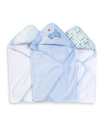 Spasilk Hooded Towel Set for Newborn Boys and Girls, Soft Terry Towel Set, Pack of 3, Blue Whale