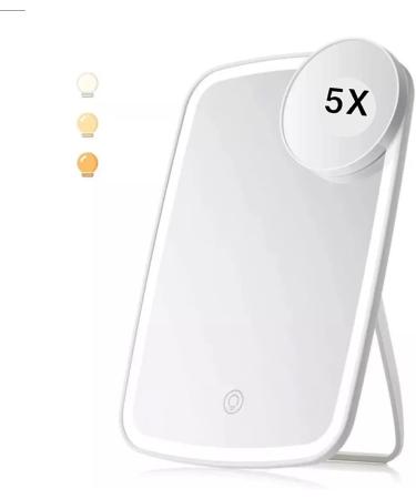 LED Touch Screen Lighted Makeup Mirror with 5X Magnifier - USB Rechargeable, Dimmable and Portable - Buy Online on GoSupps.com