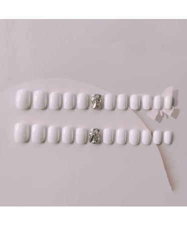 24Pcs/Set Press On Nails White Silver Diamond Short Style False Nails Acrylic Fake Nails Full Cover Nails Tips Artificial Finger Manicure Press on nails for Women and Girls - Buy Online on GoSupps.com