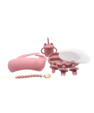 Happy Baby Silicone Feeder Set with Plate, Lid, Cup, Bib, Pacifier, and Teether - Dusty Rose - Buy Online on GoSupps.com