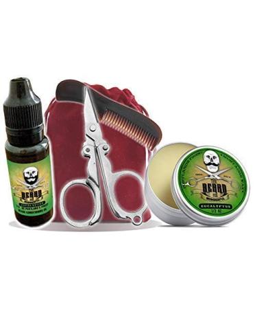 Mousetache Growing Kit in a Bag - Beard Oil Mustache Wax Pocket Beard Comb Mini Scissors in Drawstring Bag (Eucalyptus)