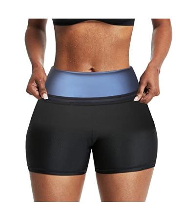 BODYSUNER Sauna Sweat Shorts Thermos Pants Compression Workout Gym Exercise Waist Trainer Body Shaper Thighs Tummy Control Dark Blue L/XL