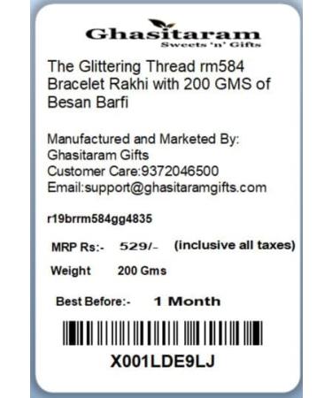 Rakhis Online- The Glittering Thread rm584 Bracelet Rakhi with 200 GMS of Besan Barfi - Buy Online on GoSupps.com