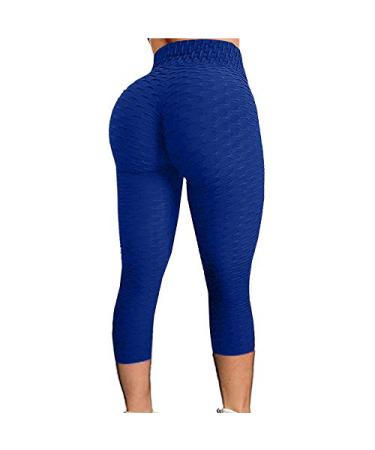 Aniywn Women's High Waist Yoga Pants Tummy Control Slimming Booty Leggings Workout Running Butt Lift Tights Large 2#blue
