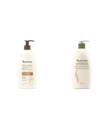 Aveeno Tone and Texture Daily Renewing Lotion Fragrance-Free Dry Skin & Keratosis Pilaris & Daily Moisturizing Body Wash with Pump Colloidal Oatmeal Women's Men's - Sensitive Skin Moisturizer + Body Wash 975 mL