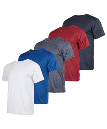 5 Pack: Youth Dry-Fit Moisture Wicking Active Athletic Performance Short-Sleeve T-Shirt Boys & Girls Large Set B