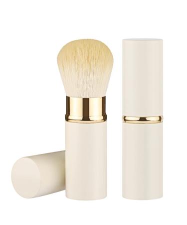 Retractable Makeup Brush Telescopic Face Brush Retractable Face Kabuki Brush Round Powder Travel Makeup Brushes Powder Foundation Blush Portable Makeup Brush (White)