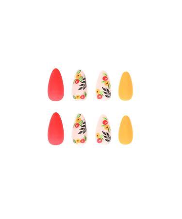 Almond Fake Nails Red Floral Design - 24Pcs Medium Press On False Acrylic Stick Glue On Nails for Women - Buy Online on GoSupps.com