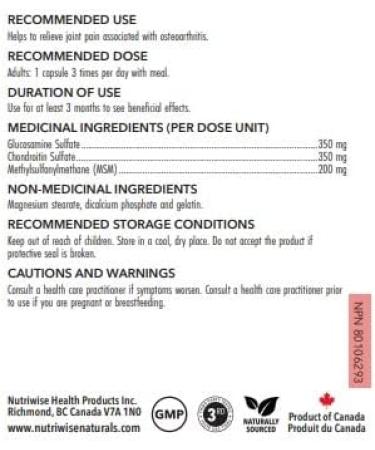 Nutriwise Healthy Joint Forumla Glucosamine Chondroitin Msm 900mg 360 Capsules - Buy Online on GoSupps.com