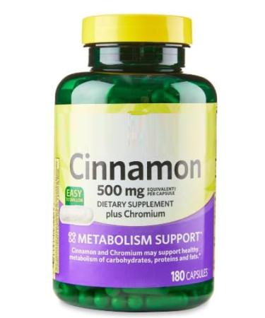 Cinnamon Plus Chromium Dietary Supplement Capsules 500 mg 180 Count + SEDLAV Sticker