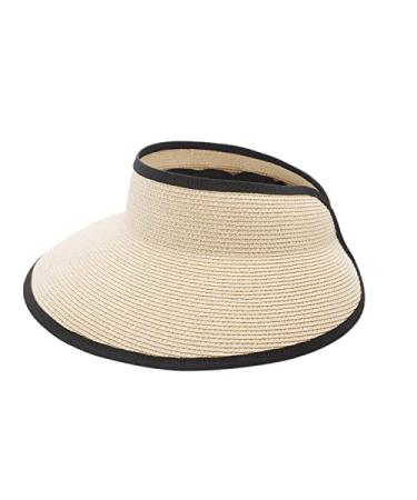 Joywant UPF50+ Wide Brim Visor Hat for Women, Straw Beach Sun Hat Sun Visor Roll-up Foldable Ponytail with UV Protection-Amia Beige