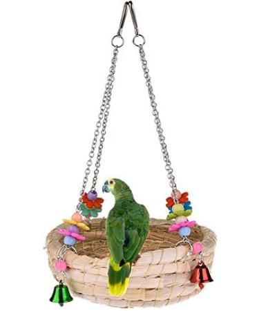 Woven Straw Nest Bed Large Bird Swing Toy with Bell for Parrot Cockatiel Parakeet and More - Perfect Cage Perch for Various Small to Medium Birds and Small Pets - Buy Online on GoSupps.com