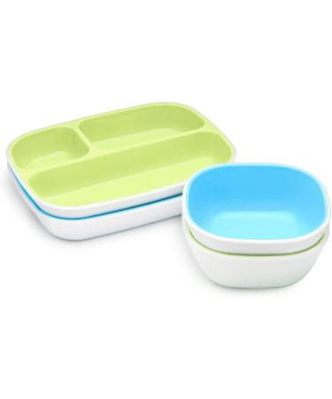 Munchkin Splash 4 Piece Toddler Divided Plate and Bowl Dining Set | Baby Feeding Weaning Set | BPA Free | Blue/Green - Buy Online on GoSupps.com