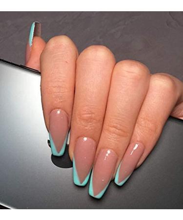 Brishow Coffin Artificial Nails - Shiny Ballerina French False Nails Full Cover 24 Pieces for Women & Girls - Perfect for Easy Nail Art - Buy Online on GoSupps.com