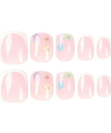 Justotry 24 Pcs Multi Colour Floral Short False Nails | Square Pattern Press on Nails with Nail Glue | Trendy Fake Nails for Women and Teens | Iridescent Flower Design - Buy Online on GoSupps.com