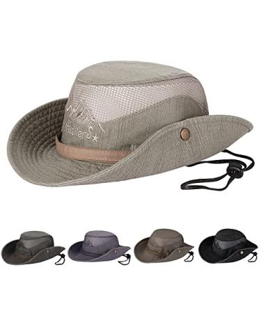 Obling Sun Hat, Fishing Hat UPF 50 Wide Brim Bucket Hat Safari Boonie Hat A-khaki