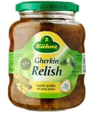 Kuhne Sweet Pickle Gherkin Relish 350g - Mustard Gherkin Relish with Crunchy Gherkin Cubes and Mustard. Complements Meat Dishes Sandwiches or hot Dogs. - Buy Online on GoSupps.com