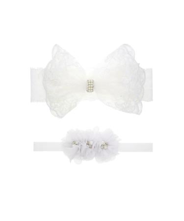 Nishine 2-Pack Christening White Newborn Bowknot Headbands Baby Baptism Hair Bows Headrap Toddler Hairband (Circle)