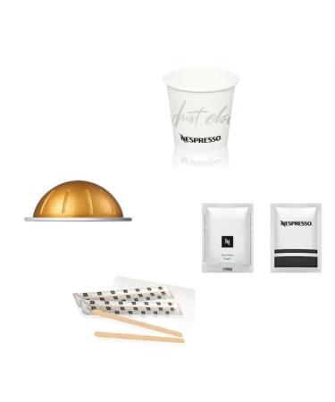 Nespresso Nespresso VertuoLine Espresso Voltesso 50 Capsules with Coffee Accessory Kit: 50 x 110 ml Paper Glasses 50 Bamboo Pallets and 50 White Sugar Sachets