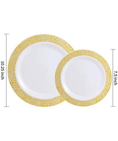 Allure Maek 100pcs Gold Plastic Plates -White with Hammered Design Disposable Wedding Party Plastic Plates Include 50 Plastic Dinner Plates 10.25inch 50 Salad/Dessert Plates 7.5inch (Gold) - Buy Online on GoSupps.com