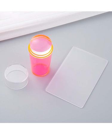 TEBX 1 x Nail Stamp + 1 x Scraper Transparent Silicone Stamping Plate with Cap DIY Polishing Design Silicone Print Head (Pink)