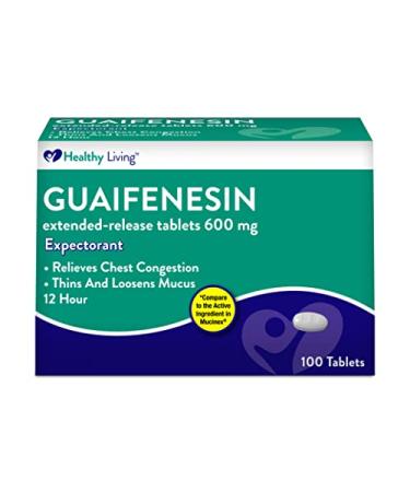 Healthy Living Guaifenesin Cough and Mucus Relief Extended-Release Tablets 600 mg 12 Hour Expectorant Caplet 100 Count