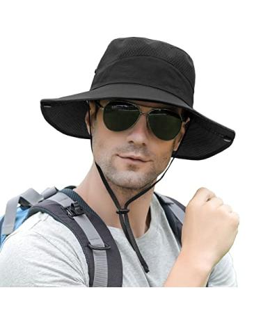 Aenmt Sun Hat for Men/Women, Wide Brim UV Protection Bucket hat, Waterproof Mens Boonie Hat for Fishing Hiking Garden Beach Black