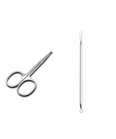 YSUUZRL 2 Pcs (Nasal hair scissors+Square handle with two rings) Whitehead Removal Acne Blackhead Removal Needles Tweezers Beauty Salon Pimples Needles Deep Cleaner Clip Tool