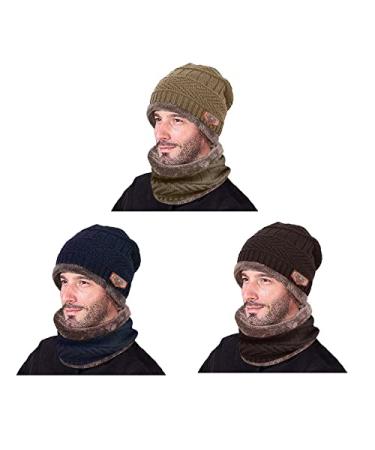 Men Womens Winter Beanie Hat Scarf Set Warm Knit Hat Thick Fleece Lined Winter Cap Neck Warmer for Men Women Two-Piece E2-multicoloured One Size