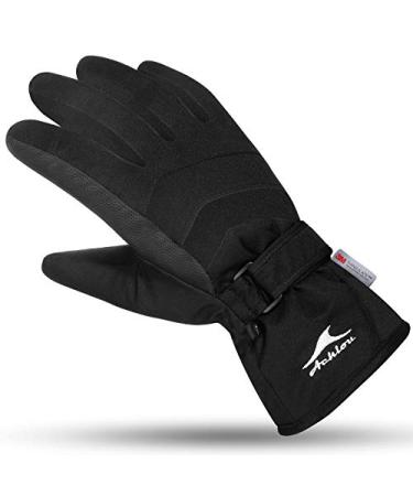 Achiou Ski Snow Gloves Winter Warm 3M Thinsulate Waterproof Touchscreen Men Women Black Medium