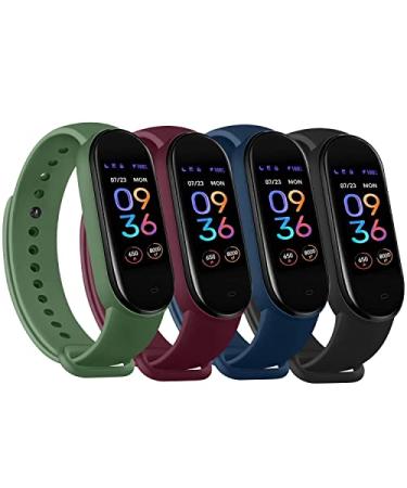 4 PACK Bands Replacement for Amazfit Band 5 Replacement Strap Compatible with Amazfit Band 5 Silicone Sport Strap Wristband Watchband Accessories Black+NavyBlue+WineRed+Green