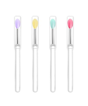 LORMAY Silicone Lip Brushes with Transparent Handles and Caps. Perfect Applicators for Cream Lip Mask, Eyeshadow, and Lipstick (4pcs, Multicolor) 4pcs Multicolor