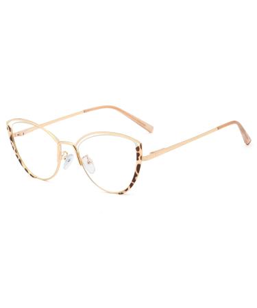 kachawoo Anti Blue Light Glasses Women Optical Half Frame Computer Eyeglasses Female Cat Eye Glasses Metal Leopard Gold Frame