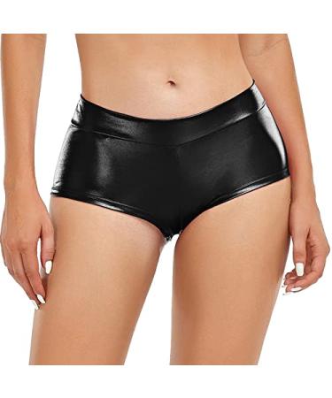 Javly Women's Metallic Rave Booty Shorts Shiny Dance Bottoms Hot Pants for Halloween Clubwear X-Small Black