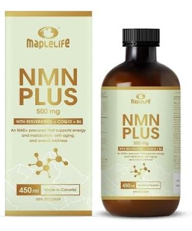 MapleLife Nutrition NMN PLUS 500 mg - with CoQ10 Resveratrol and Vitamin B6 NAD+ Supports Energy & Metabolism Anti-Aging Liposomal Encapsulation Nutrient System 450 ML Liquid