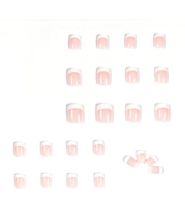 Justotry 24 Pcs Nude & White Geometric Press On Nails | Short Square French Artificial Nails for Women - Perfect for Nail Art - Buy Online on GoSupps.com