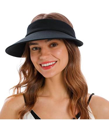 Simplicity Women's UPF 50+ UV Protection Wide Brim Beach Sun Visor Hat Black Without Bow