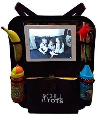 Chill Tots Back Seat Car Organiser with 10.1 iPad Holder - Kids Kick Mat Seat Protector & Organizer - Universal Fit, Multi-Pocket Storage - Black - Buy Online on GoSupps.com