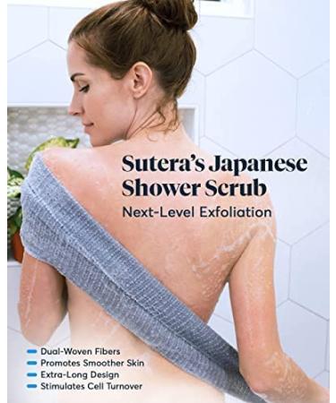 SUTERA Exfoliating Shower Towel - Premium Japanese Scrub Wash Cloth for Deep Cleanse - Microabrasion Duo Fibers - Asian Spa Skin Care for Body & Face - Buy Online on GoSupps.com