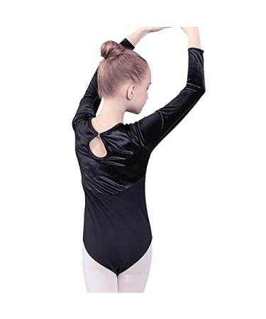 Girls Kids Ballet Dance Leotards Long Sleeve Velvet Smooth Gymnastics Bodysuit Dancewear 3-12 Y 5-6 Years Black