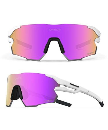 Sports Sunglasses for Men,Polarized Sunglasses for Women,Sports Sunglasses for Cycling Hiking Fishing Golf Running TR71 Tr71(matte White&black&pink Purple Lens C3)