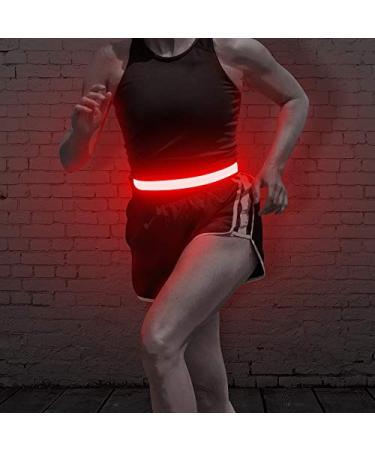 BSEEN LED Running Waist Belt - USB Rechargeable Reflective Glowing LED Waistband, Flashing Safety Light Belt for Runners, Joggers, Walkers, Pet Owners, Cyclists Red