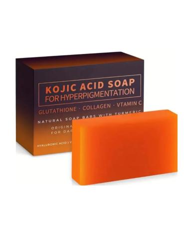 Telabeautix 3 Pack Kojic Acid Soap for Hyperpigmentation Glutathione Collagen Vitamin C with Turmeric
