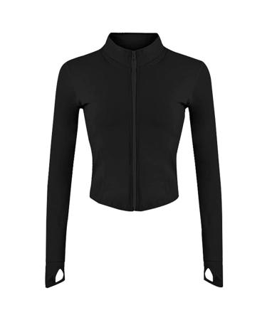BBL jacket women running jacket women breathable sports jacket long arm running jackets yoga fitness sports jacket with zipper training jacket with thumb holes fit yoga sportswear with thumb holes s black s